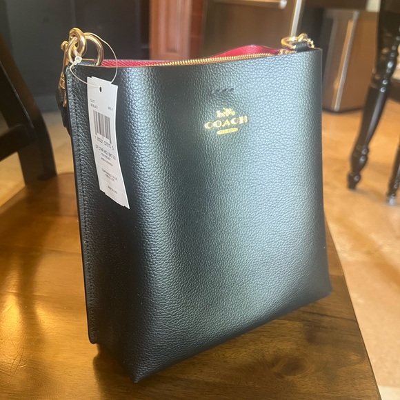 Coach Molly Bat - Black Leather Bag with Gold Logo